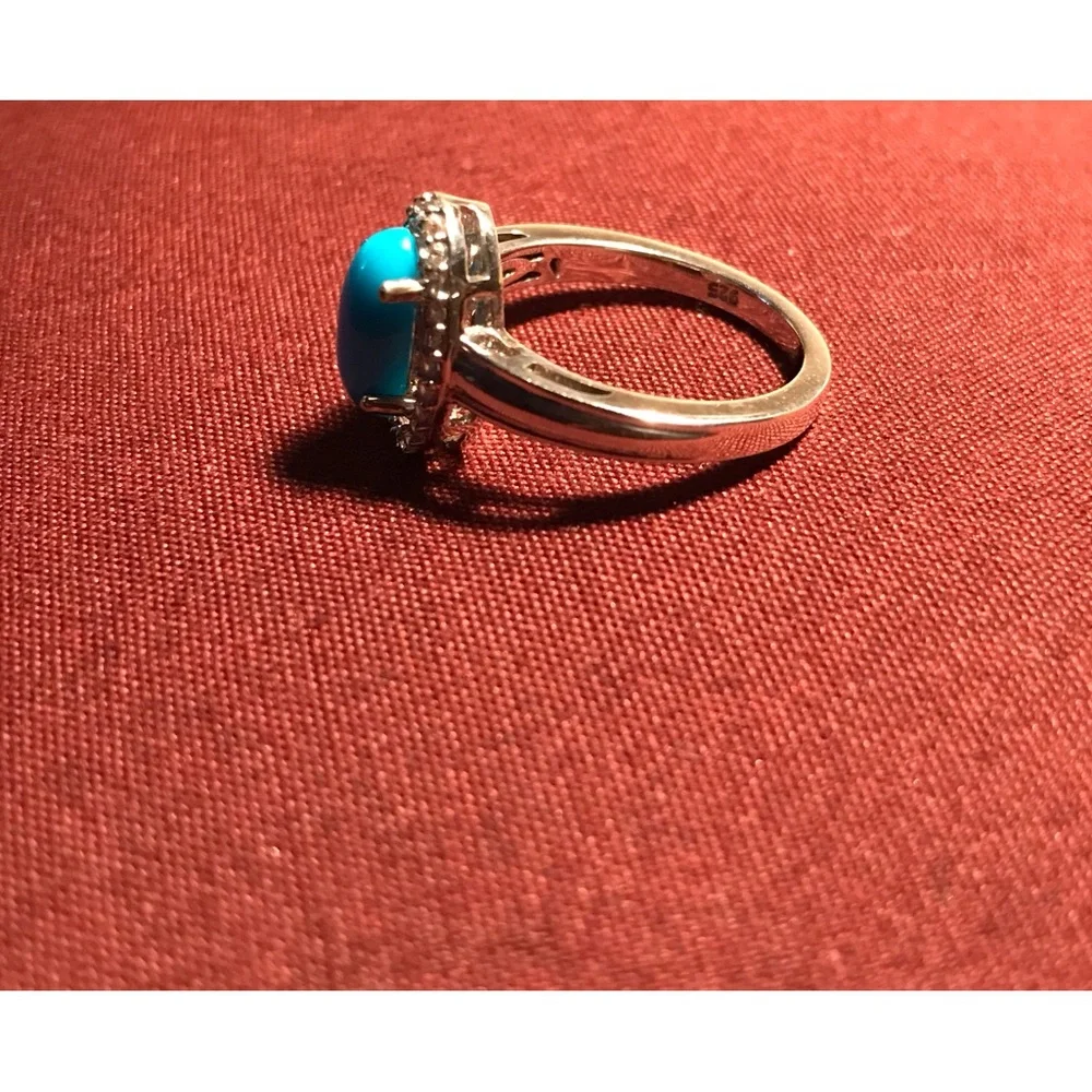 Sterling Silver Oval Turquoise CZ Ring Size 6 - Picture 7 of 14